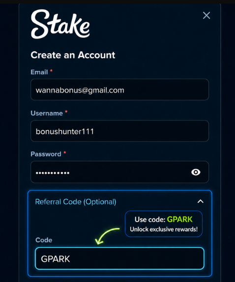 stake referral code optional