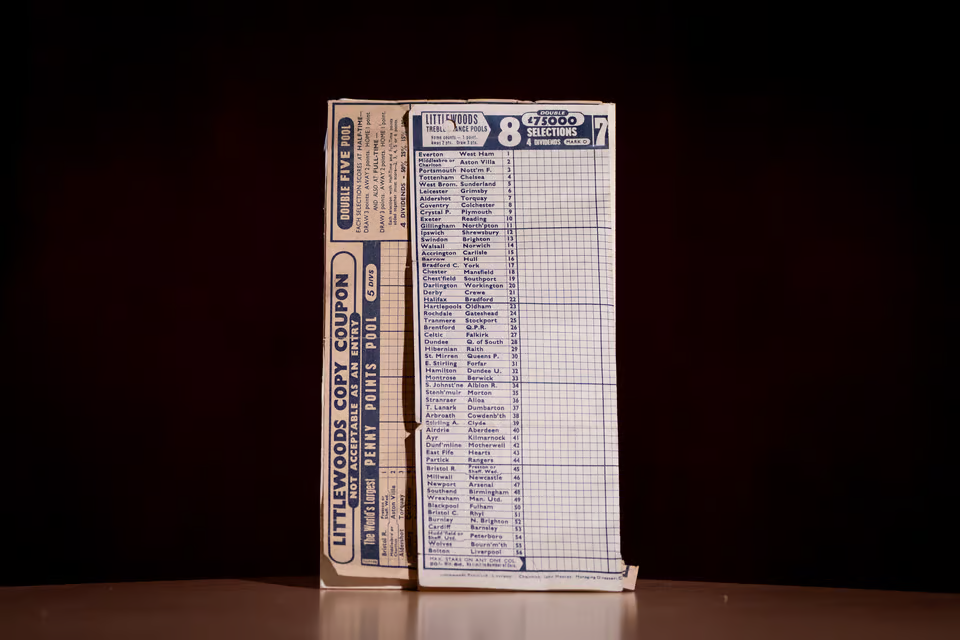 Littlewoods Pools football pools coupon, 1957