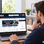 Man browsing an online sportsbook on his laptop, displaying Pinnacle’s betting site at a home desk.