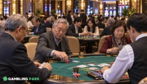 An Older Korean Man Gambling at a Casino