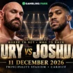 Tyson Fury and Anthony Joshua on a poster for their 11 December 2026 fight at Principality Stadium in Cardiff.