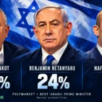 Poll graphic showing three Israeli politicians: Gadi Eisenkot 65%, Benjamin Netanyahu 24%, Naftali Bennett 7%.